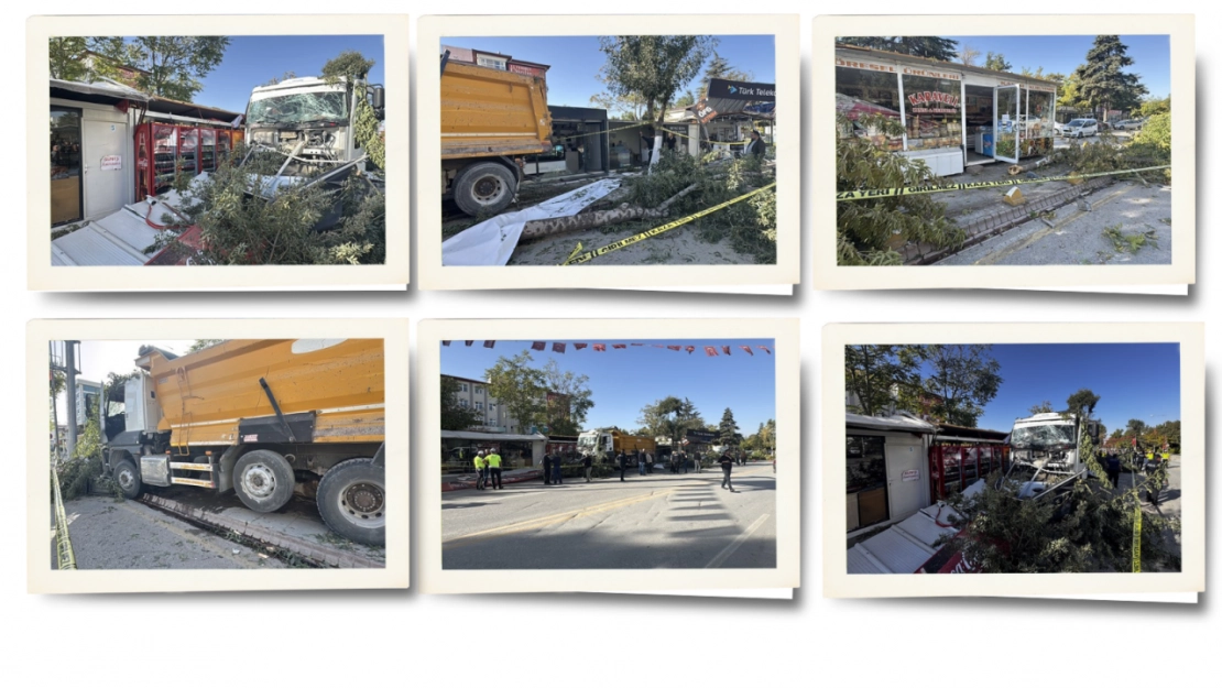 Freni arızalanan kamyon 7 konteyner iş yerine çarptı