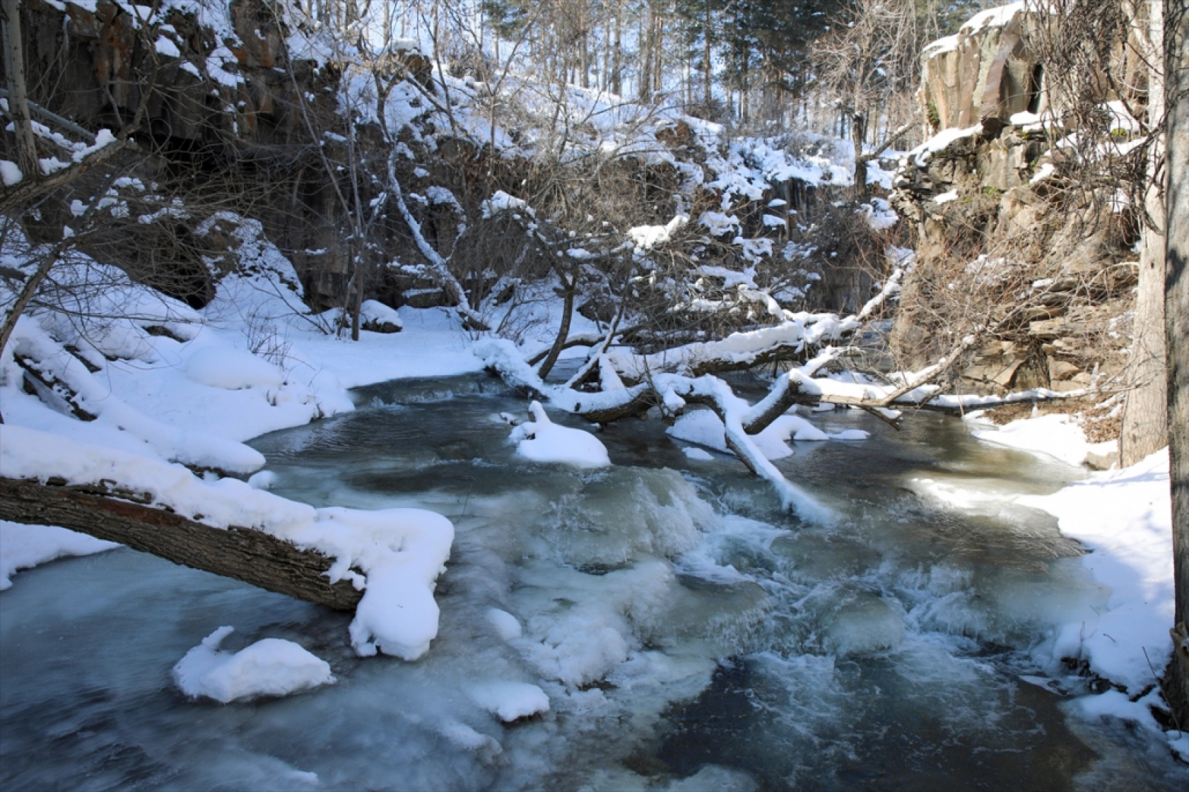Van'daki Muradiye Şelalesi kısmen dondu