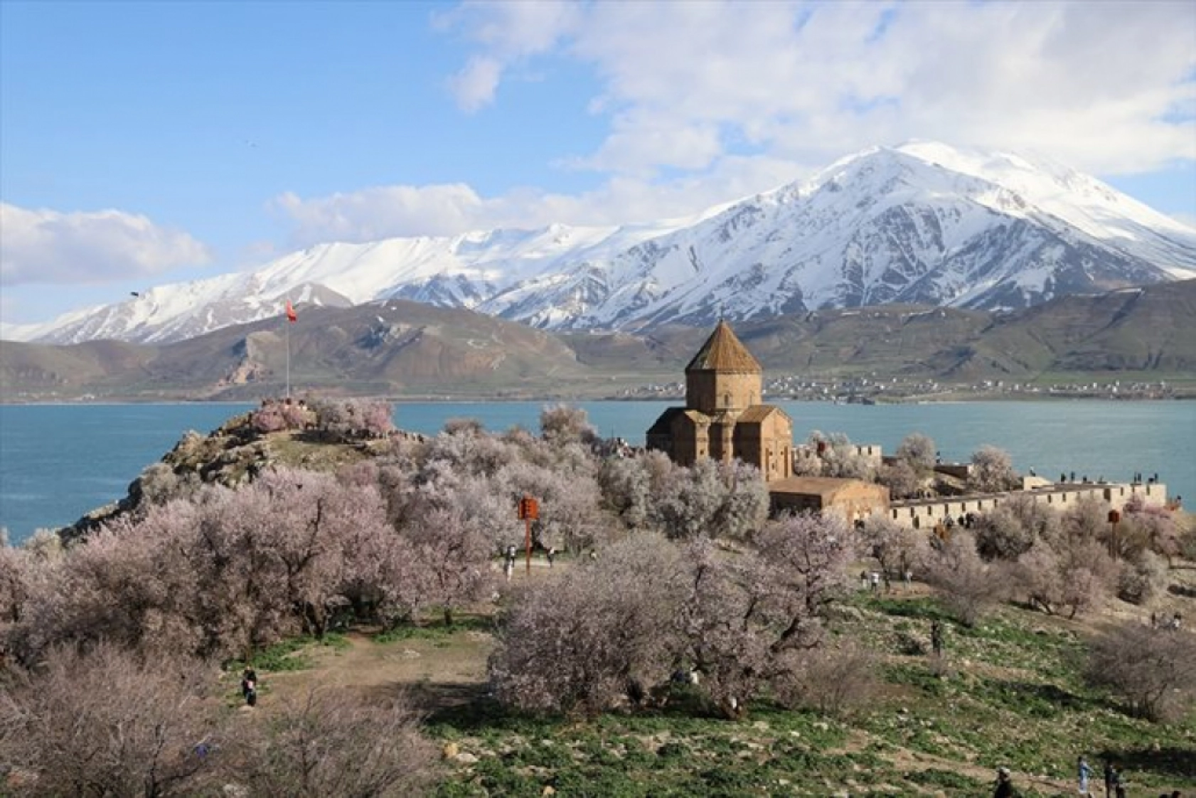 Çiçek açan badem ağaçları Akdamar Adası'nı renklendirdi