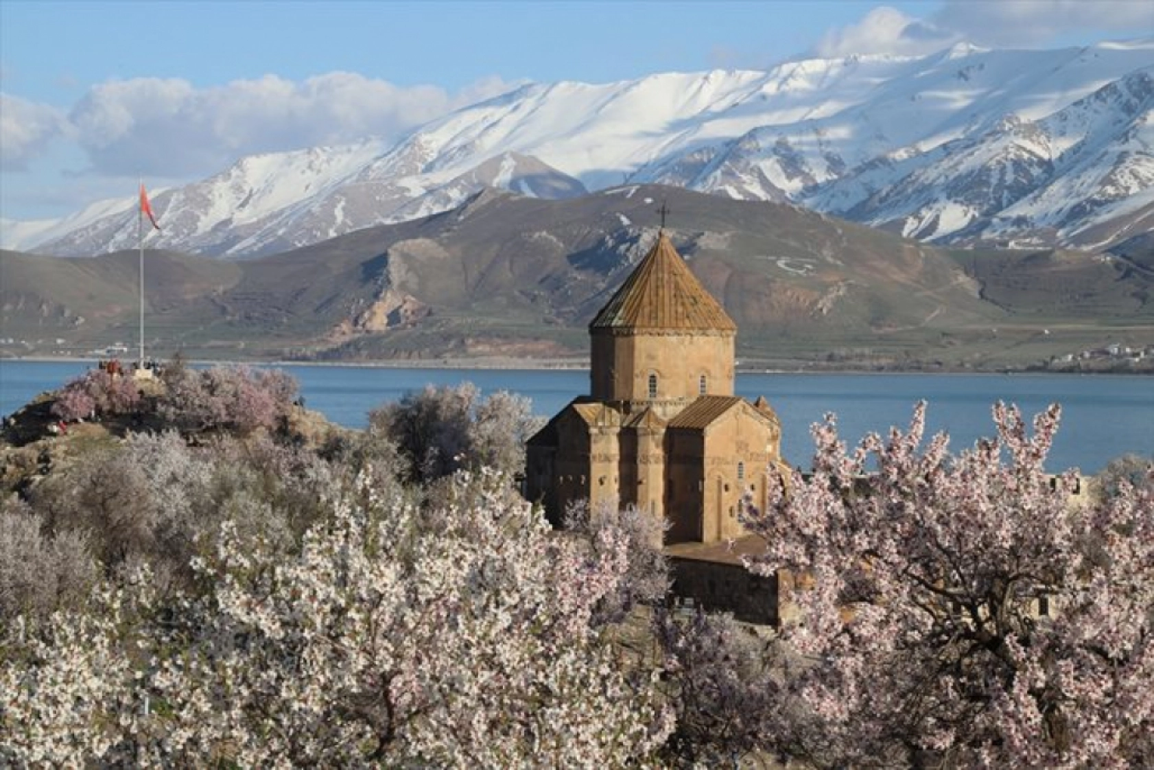 Çiçek açan badem ağaçları Akdamar Adası'nı renklendirdi