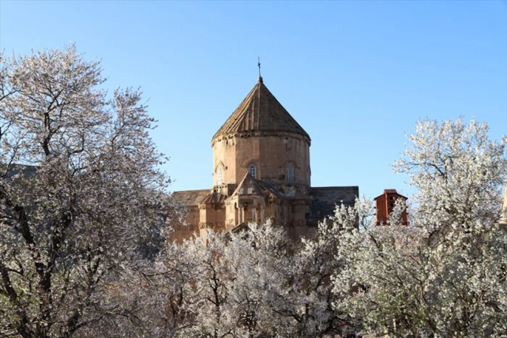 Çiçek açan badem ağaçları Akdamar Adası'nı renklendirdi