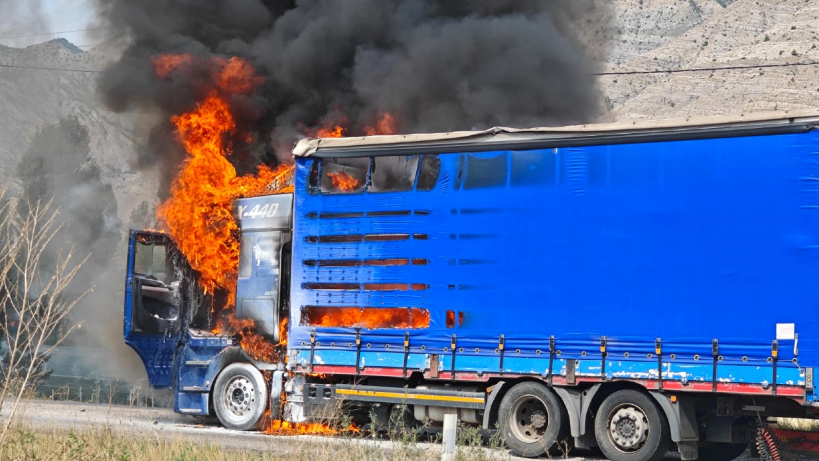 Denizbaşı Mevkii'nde Yabancı Kargo Tırı Alev Aldı