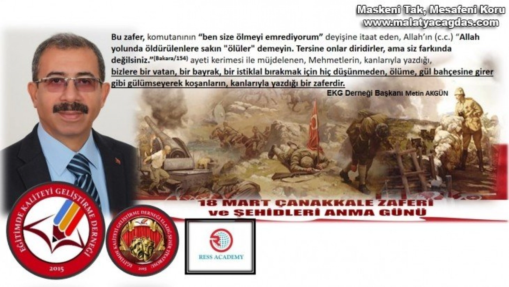 Başkan Akgün'den 18 Mart Çanakkale Zaferi Mesajı