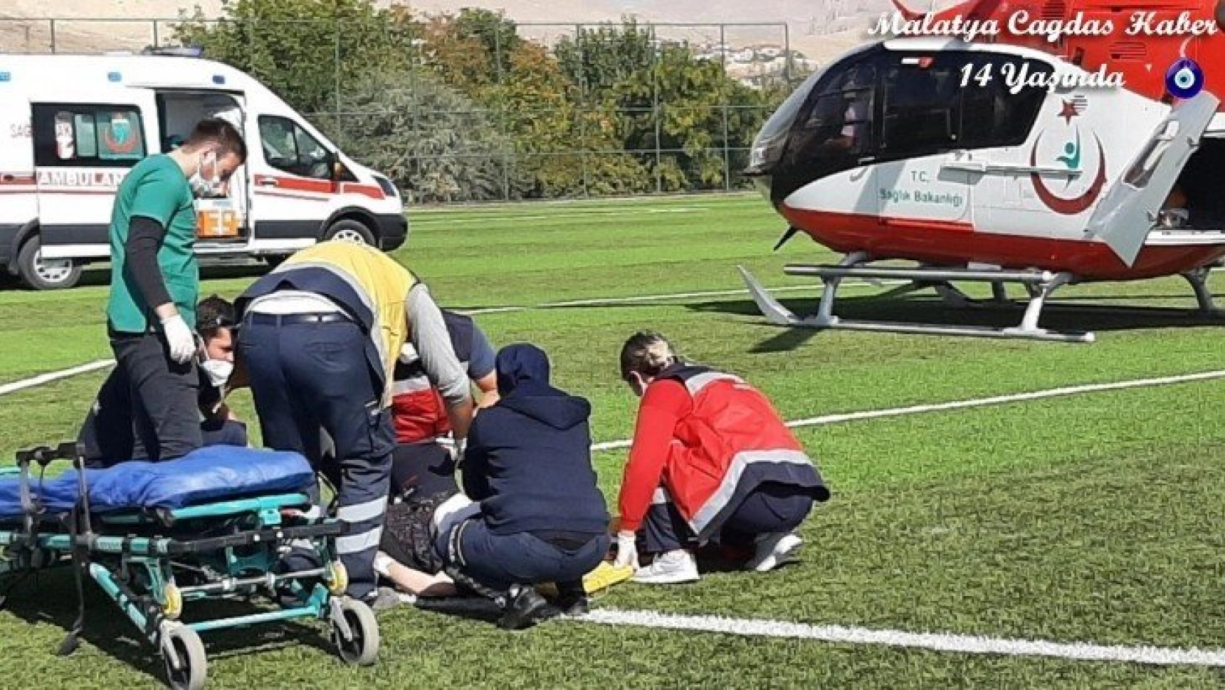 Yaralı kadın için hava ambulansı