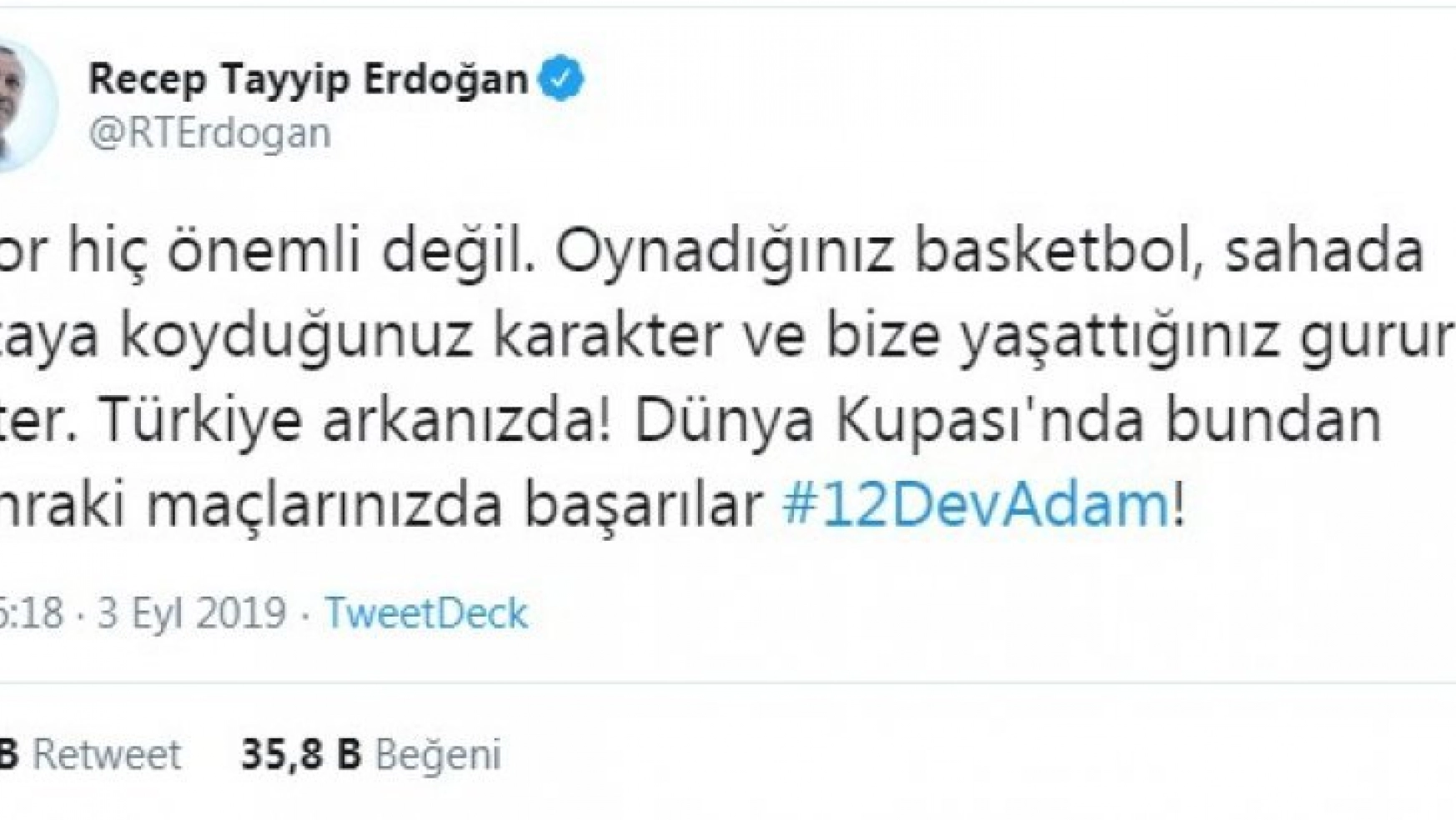 Cumhurbaşkanı Erdoğan'dan 12 Dev Adam'a mesaj