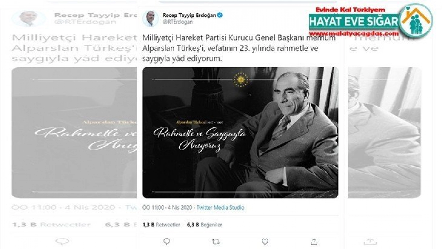 Cumhurbaşkanı Erdoğan'dan, Alparslan Türkeş paylaşımı