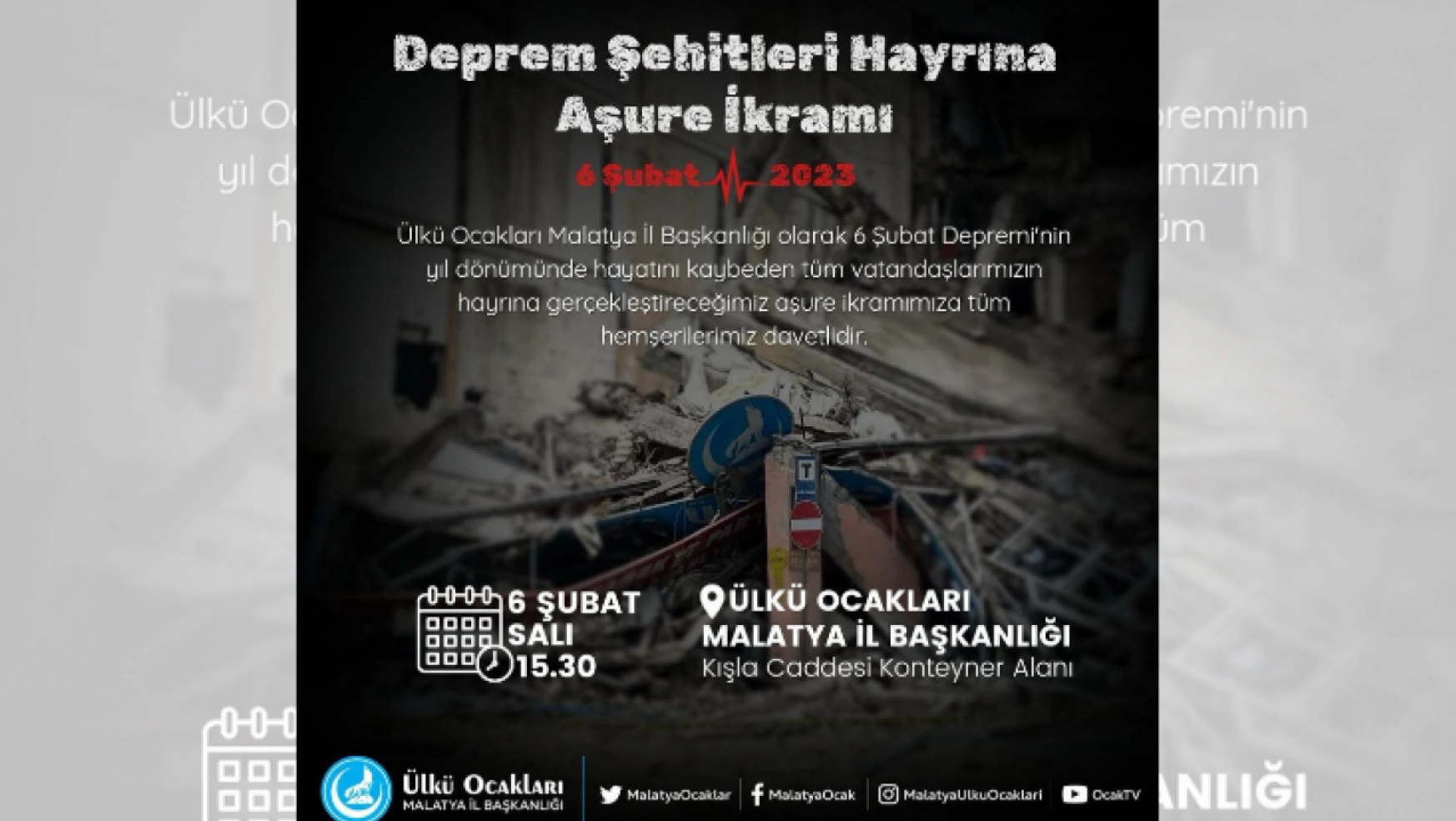 Deprem Şehitleri Hayrına Kur'an-ı Kerim Tilaveti ve Aşure Programı Düzenleyecek