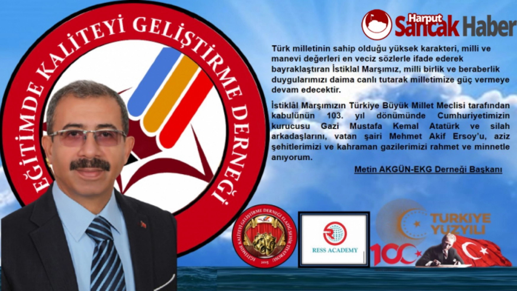 EKG Derneği Başkanı Akgün'den 'İstiklal Marşı'nın Kabulü' Mesajı