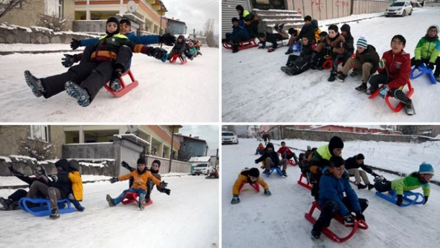 Kars'ta çocukların kızak keyfi