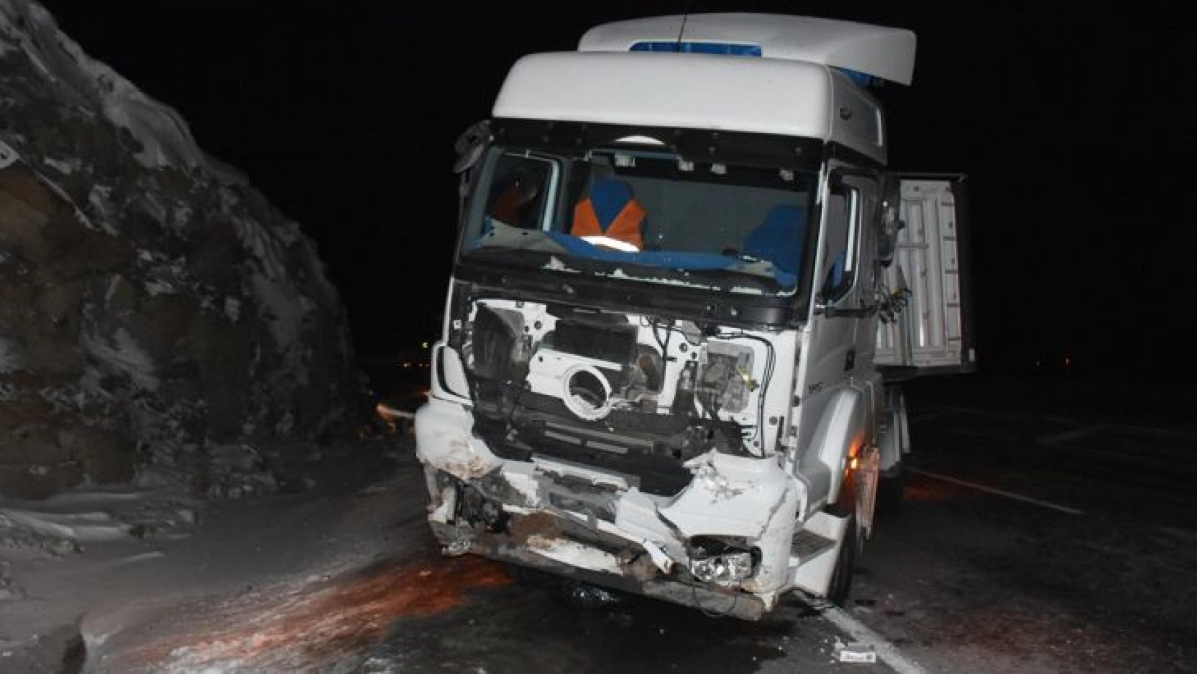 Kars'ta kayalıklara çarpan tırın sürücüsü yaralandı