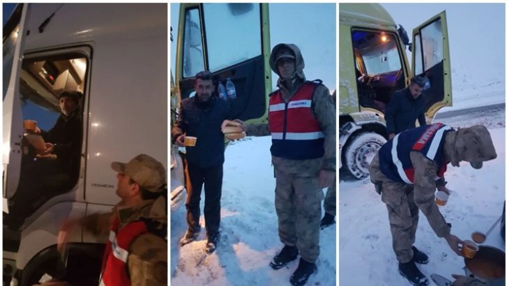 Kar yüzünden yolda kalanlara Mehmetçik'ten sıcak çorba