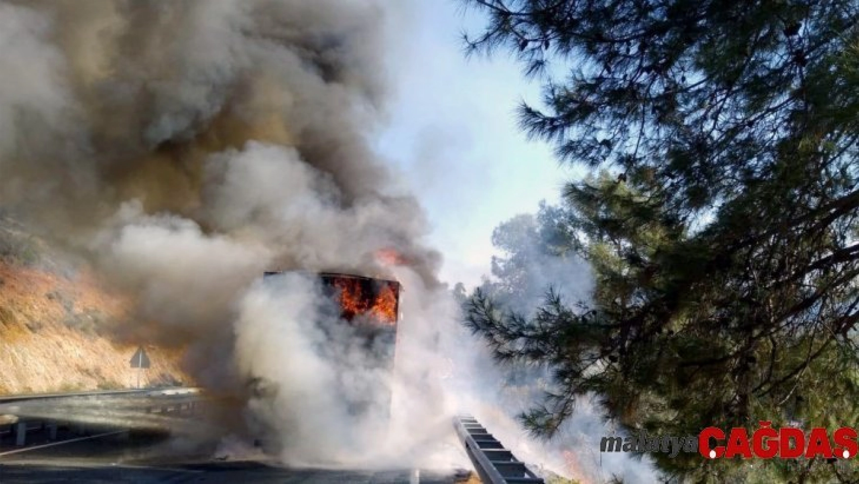 Kuşadası'ndan Marmaris'e gıda taşıyan tır alev alev yandı