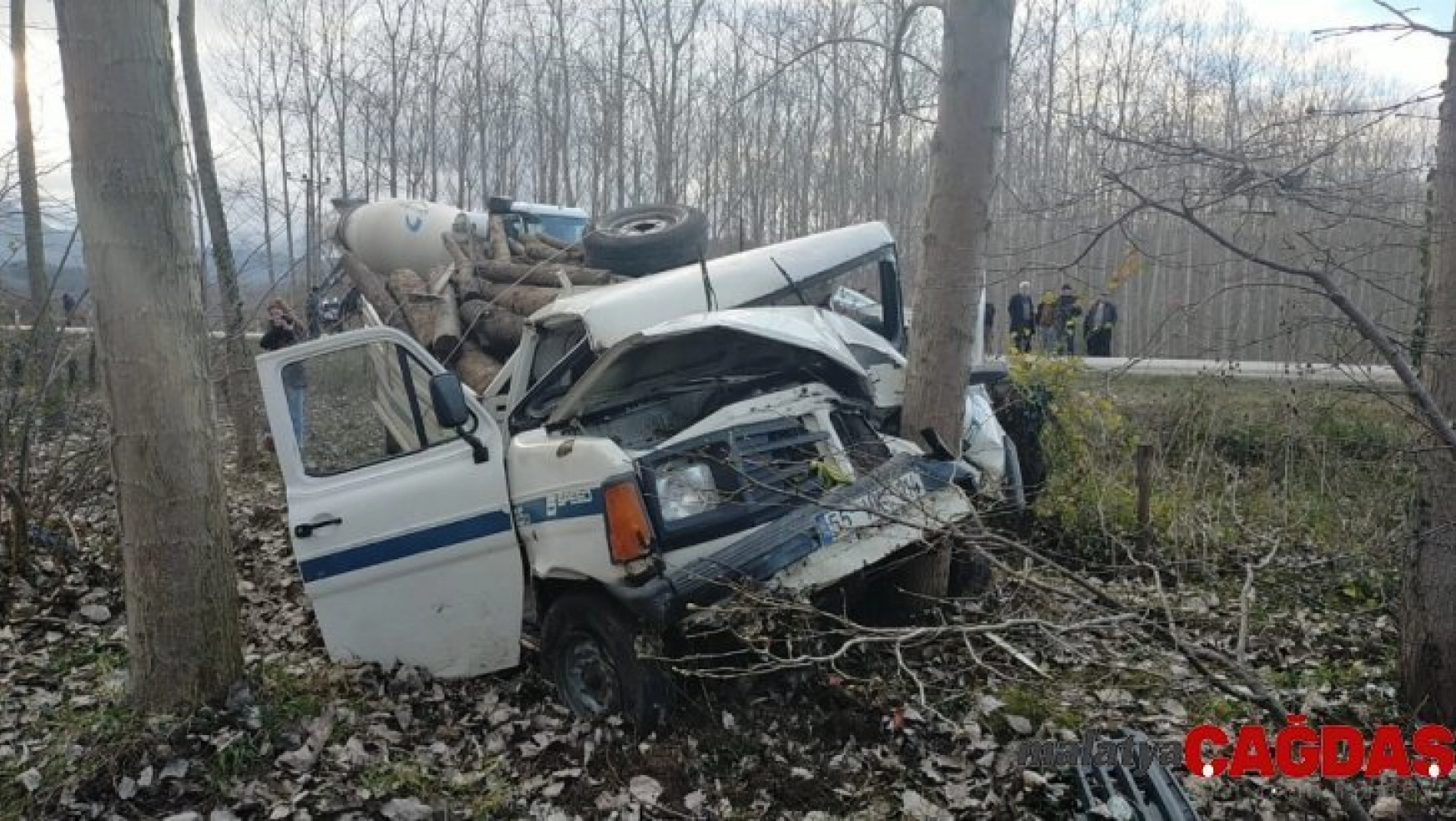 Odun yüklü kamyonet ağaca çarptı: 1'i ağır 3 yaralı