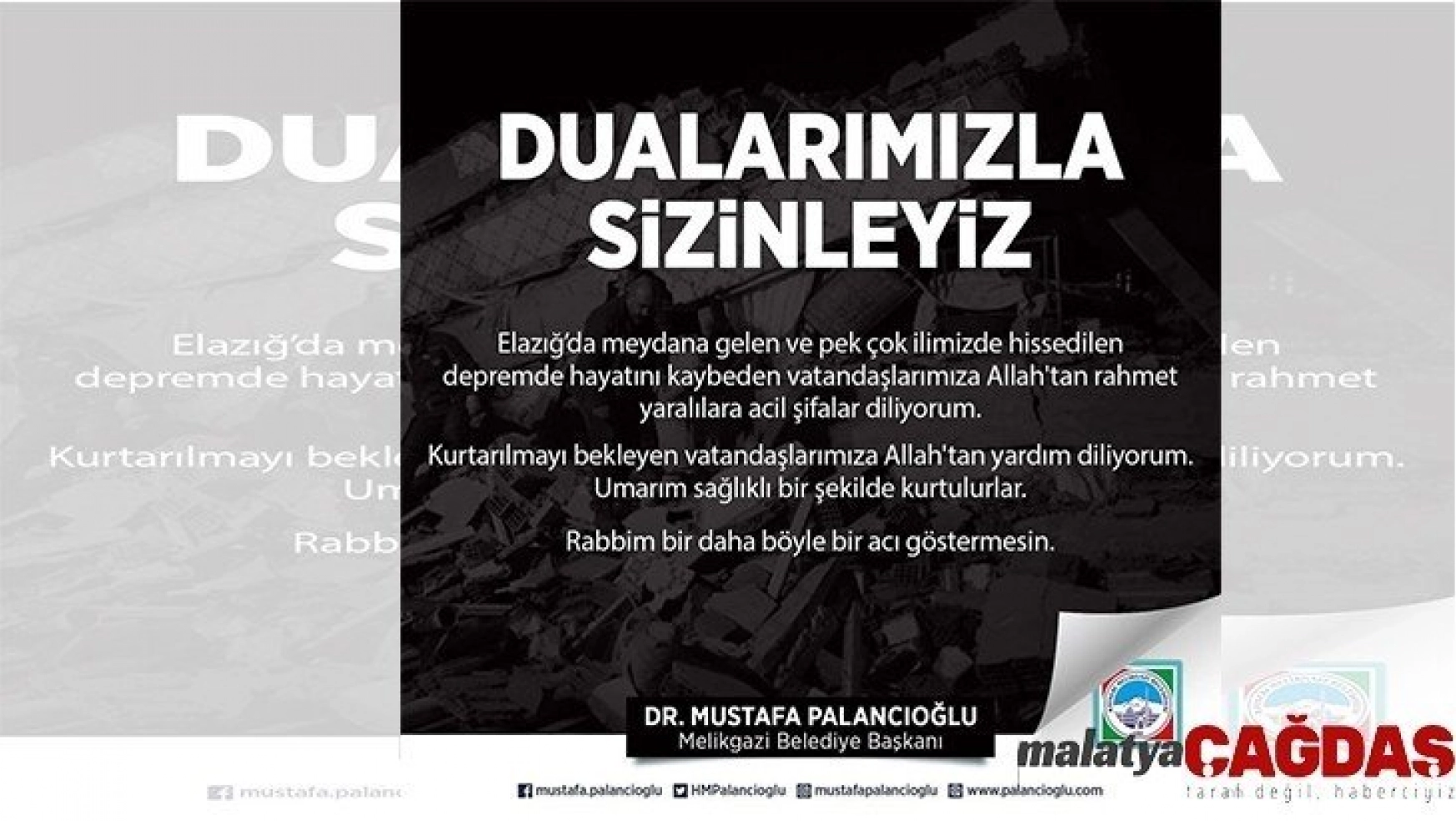 Palancıoğlu: Belediyemiz tüm imkanları ile Elazığ'a desteğe hazır
