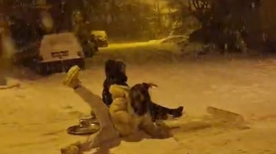 Darende'de kar yağışıyla gelen eğlence