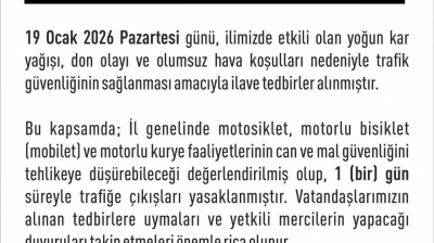Elazığ'da  motosiklet, mobilet ve motorlu kuryelerin trafiğe çıkışları yasaklandı