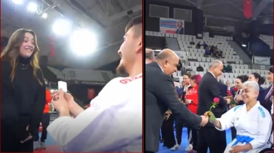 Şampiyonluk ve aşk bir arada: Berkay Uslu'dan tatamide unutulmaz evlilik teklifi