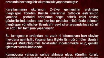 Elazığspor'dan olaylara ilişkin açıklama