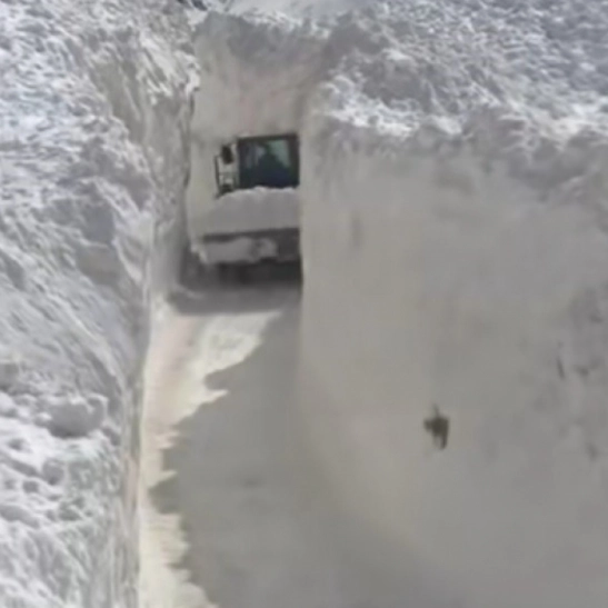 Çığ nedeniyle kapanan köy yolunda zorlu karla mücadele çalışması