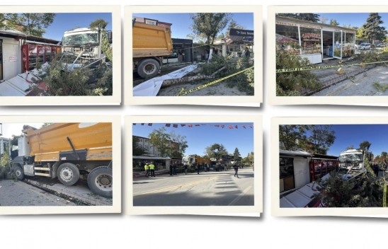 Freni arızalanan kamyon 7 konteyner iş yerine çarptı