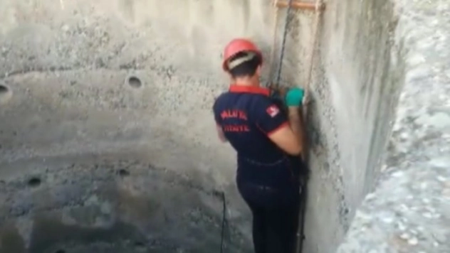 Kuyuya düşen kediyi itfaiye ekipleri çıkarttı