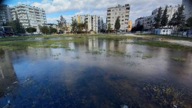 Adana'da su birikintileri buz tuttu