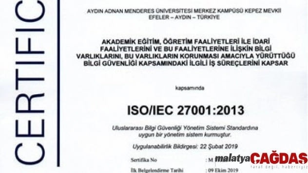 ADÜ bilgi güvenliği konusundaki yetkinliğini belgelendirdi