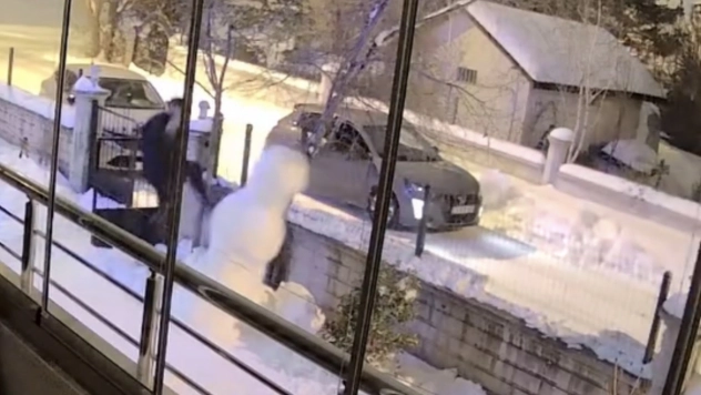 Aracından indi kardan adamı yıkıp gitti