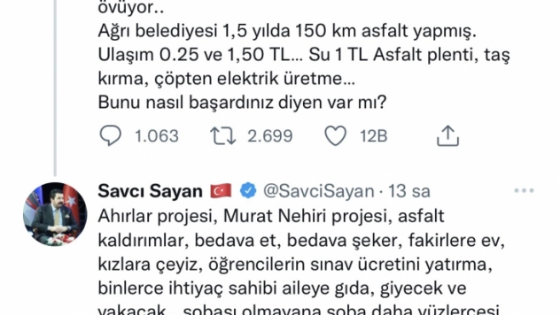 Başkan Sayan: 'Ağrı'da yaptığımız projeleri gören yok'