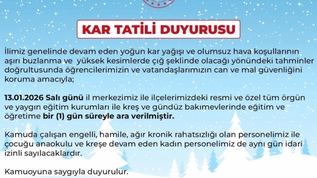 Bingöl'de eğitime 1 gün ara verildi