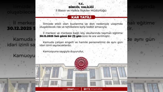 Bingöl'de kar tatili: 3 ilçede tüm okullar, merkezde taşımalı eğitime ara