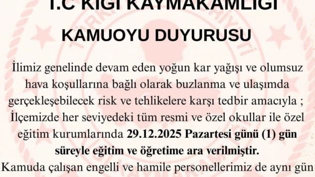 Bingöl'ün 2 ilçesinde eğitime 1 gün ara verildi