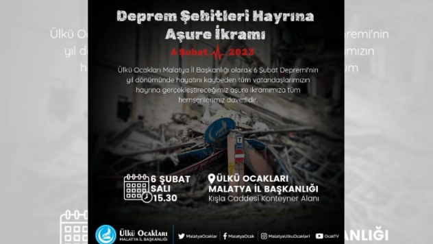 Deprem Şehitleri Hayrına Kur'an-ı Kerim Tilaveti ve Aşure Programı Düzenleyecek