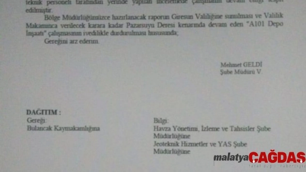 Dere yatağının kurumasına sebep olan inşaat durduruldu