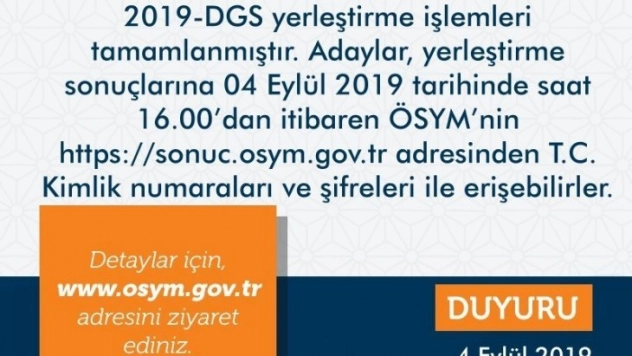 DGS yerleştirme sonuçları açıklandı