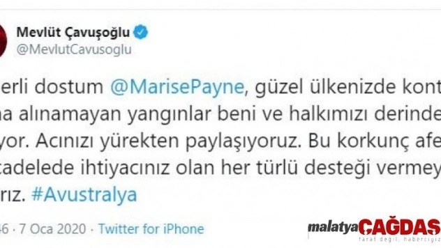 Dışişleri Bakanı Çavuşoğlu'ndan Avustralya mesajı