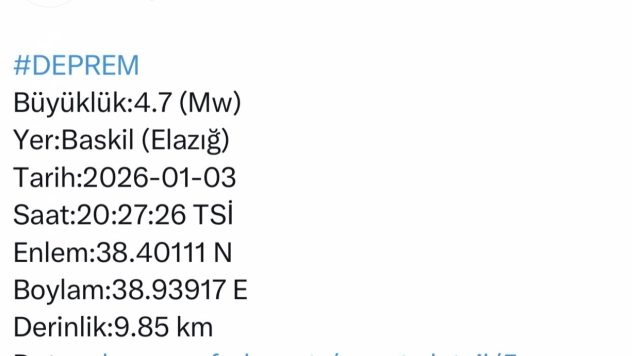 4.7 büyüklüğünde deprem