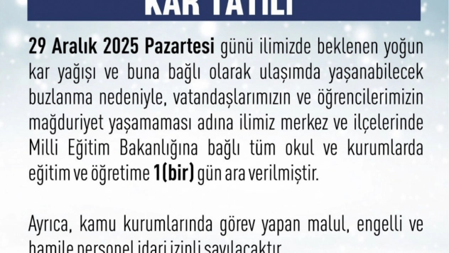 Elazığ'da eğitim-öğretime 1 gün ara verildi