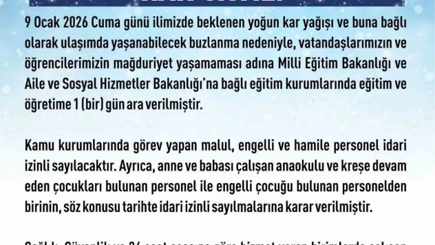 Elazığ'da eğitime 1 gün ara verildi