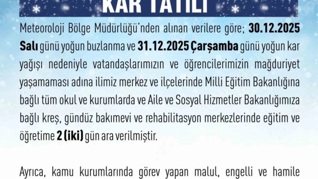 Elazığ'da eğitime 2 gün ara verildi