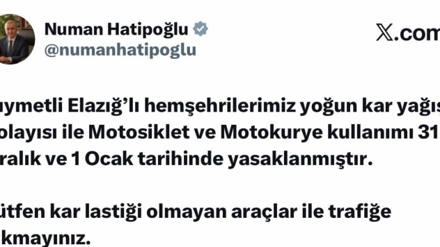 Elazığ'da motosiklet ve motokurye kullanımı yasaklandı