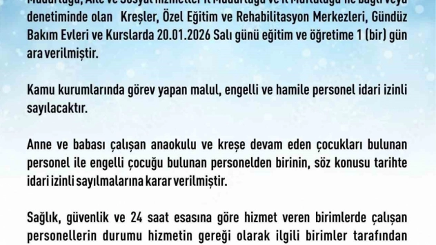 Elazığ'da rehabilitasyon ve bakımevi kurslarına 1 gün daha kar tatili