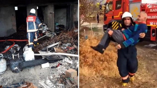 Yangında mahsur kalan yaşlı çift kurtarıldı 