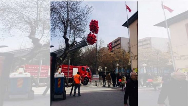 Sevgililer için hazırlanan balonları itfaiye kurtardı