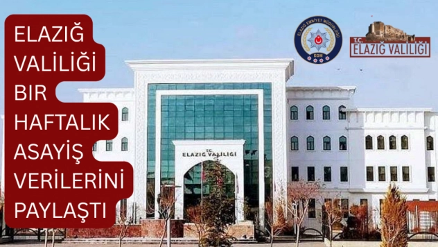 Elazığ Valiliği bir haftalık asayiş verilerini paylaştı