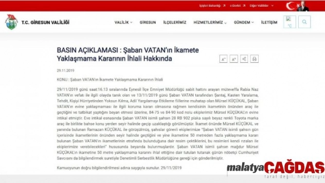 Giresun Valiliğinden Şaban Vatan açıklaması