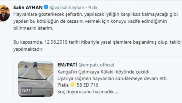 İki köpeği traktör arkasına bağlayarak sürükledi