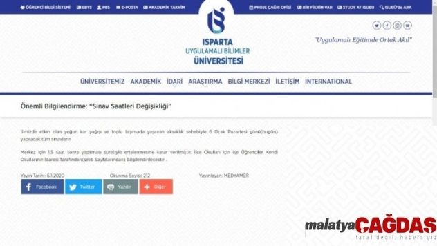 Isparta'da üniversitelilerin sınav saatlerine kar ayarı