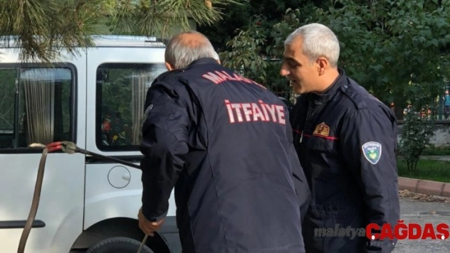 İtfaiye sitenin bahçesindeki yılanı yakaladı