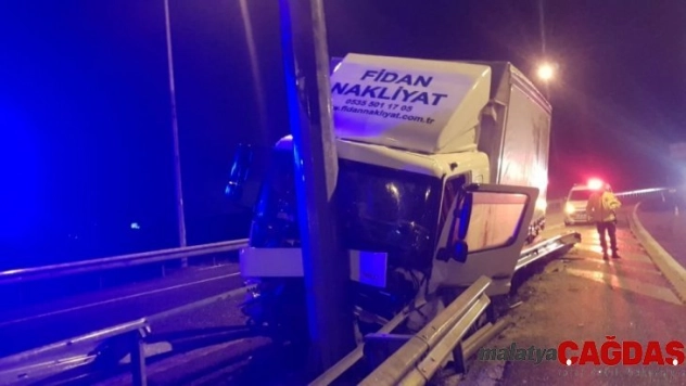 Kamyon elektrik direğine çarptı 1 yaralı